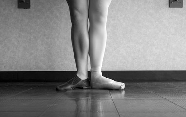 Black and white version of Two sides to a dancer- the Ballerina and the jazz dancer