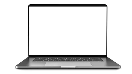 Fotobehang Laptop with blank screen isolated on white background, white aluminium body.Whole in focus. High detailed. Template, mockup. © mahod84