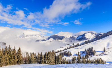 Mountains with snow in winter. Ski resort  Soll, Tyrol, Austria