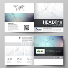 Business templates for square design bi fold brochure, flyer, report. Leaflet cover, vector layout. Compounds lines and dots. Big data visualization in minimal style. Graphic communication background.