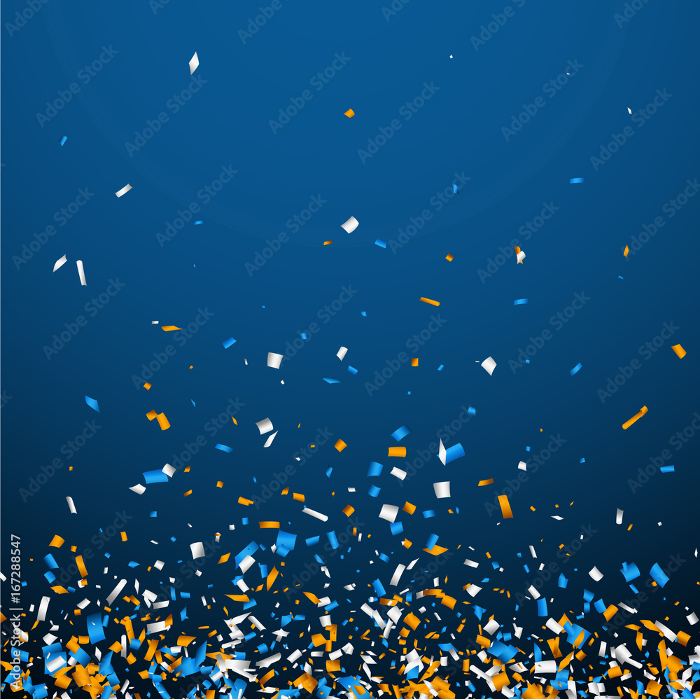 Wall mural blue background with colorful confetti.