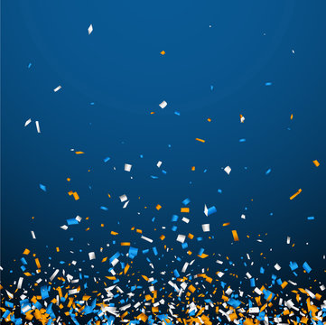 Blue Background With Colorful Confetti.