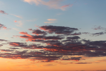 Beautiful sky with clouds and sun. Sunset sky with clouds.