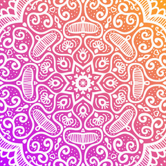 Fototapeta premium Abstract background in bright colors. Fantastic flower, oriental floral patterned mandala. Vector illustration.