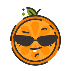 Cool emoji with sunglasses. Cool winking orange fruit emoji. Vector flat design emoticon icon isolated on white background.