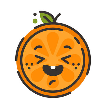 Enjoy emoji. Smiley enjoying orange fruit emoji. Vector flat design emoticon icon isolated on white background.