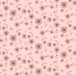 Floral seamless pattern in small-scale flowers, pastel pink colors, Vector background