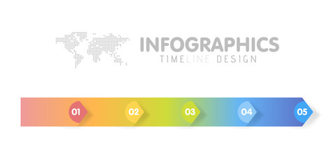 Business infographics template. Timeline with 5 arrow steps, five number options. Vector