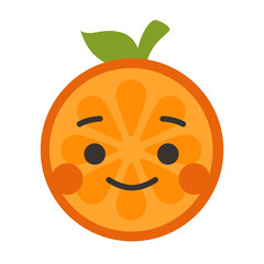 Happy smile emoji. Smiley orange fruit emoji. Vector flat design emoticon icon isolated on white background.