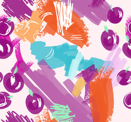 Abstract scribbles purple and orange with berries