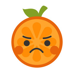 Angry face emoji. Angry orange fruit emoji. Vector flat design emoticon icon isolated on white background.
