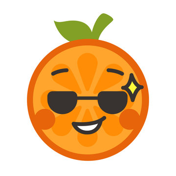 Cool emoji with sunglasses. Cool winking orange fruit emoji. Vector flat design emoticon icon isolated on white background.