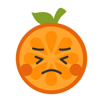 Crying emoji. Crying orange fruit emoji. Vector flat design emoticon icon isolated on white background.