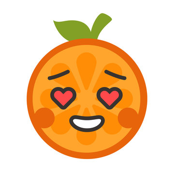 In love emoji. In love orange fruit emoji with the hearts instead of the eyes. Vector flat design emoticon icon isolated on white background.