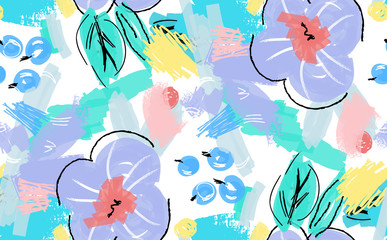Abstract scribbles with purple flower and berries