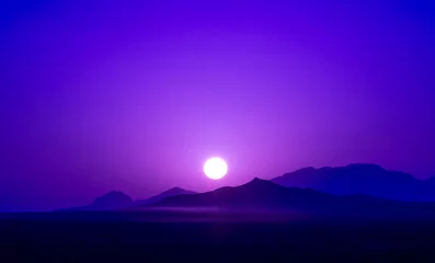 Gartenposter View on Purple sunrise over mountains in dessert of Iran © streetflash