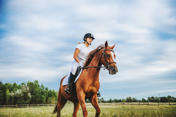 Girl jockey riding a horse - Powered by Adobe