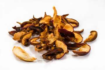 A pile of dried apples isolated on a white background