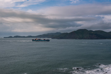 Fototapeta na wymiar Freighter Arriving in the Bay Area