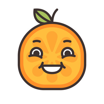 Laugh emoji. Laughing orange fruit emoji. Vector flat design emoticon icon isolated on white background.