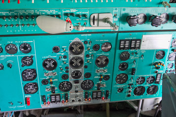 Fototapeta premium Inside airplane IL-76. Dashboard in the cockpit