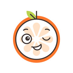 Wink emoji. Winking smiley orange fruit emoji. Vector flat design emoticon icon isolated on white background.