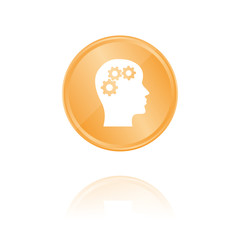 Kopf im Profil mit Zahnrädern Bronze Münze mit Reflektion