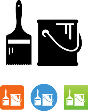 Paint Can And Brush Icon - Illustration
