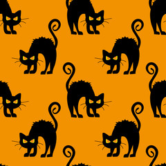Abstract seamless pattern for girls or boys. Creative vector background with cat, halloween. Funny wallpaper for textile and fabric. Fashion style. Colorful bright picture for children.