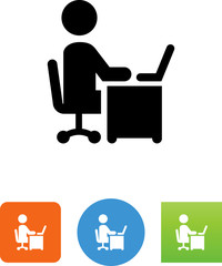 Person Sitting At Desk Using A Laptop Computer Icon - Illustration