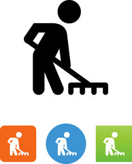 Person Using A Rake Icon - Illustration