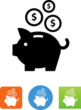 Piggy Bank Savings With 3 Coins Icon