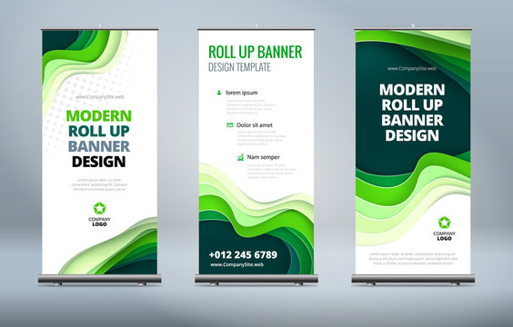 Business Roll Up Banner stand. Presentation concept. Abstract modern roll up background. Vertical template billboard, banner stand or flag design layout. Poster for conference, forum, shop