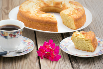 piece of pound cake and cup of coffee