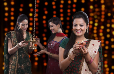 Young women celebrating Diwali