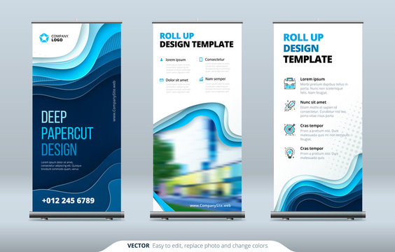 Business Roll Up Banner stand. Presentation concept. Abstract modern roll up background. Vertical template billboard, banner stand or flag design layout. Poster for conference, forum, shop