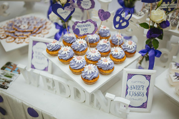Closeup shot of a wedding candy bar decoration elements.