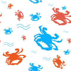 Maryland Blue Crab Seamless Pattern. Chesapeake bay blue crab background. Great as packaging template or for crab fest or festival promotion material. - obrazy, fototapety, plakaty
