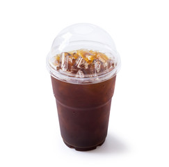 Closeup Ice of americano isolated on white background with clipping path