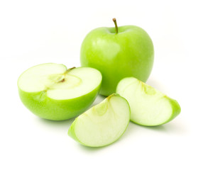 Green apple on white background, fruit healthy concept