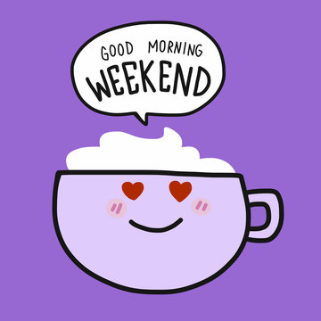 Coffee Cup and good morning friday word in speech bubble cartoon vector illustration
