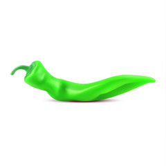 Vector realistic geen hot chili pepper on white background.