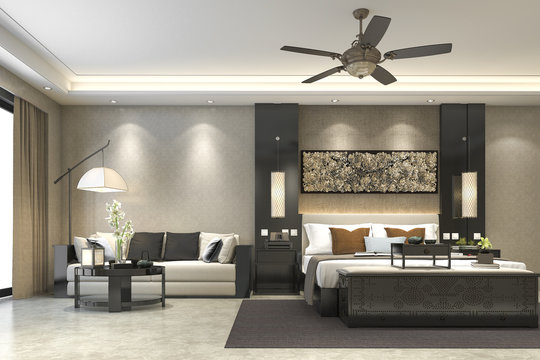 3d Rendering Luxury Modern Bedroom Suite In Hotel