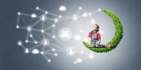 Idea of children Internet communication or online playing and pa