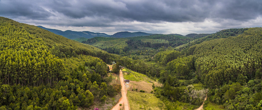 Drone aerial view panorama from forest landscape at Monte Verde, Minas Gerais, Brazil.