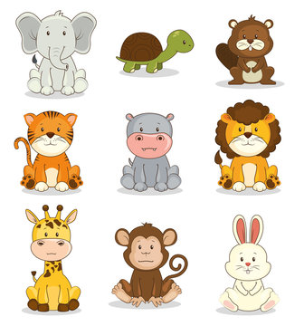 cute adorable animal icon set