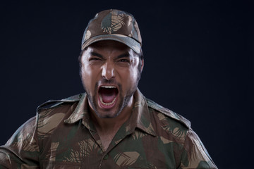 Angry Indian soldier shouting 