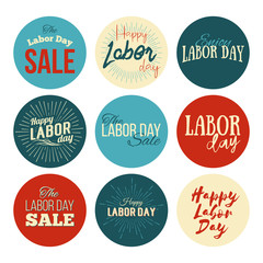 Labor Day a national holiday of the United States. American Labor Day Sale designs set. A set of retro typographic labels, badges and logos. Vector Illustration.