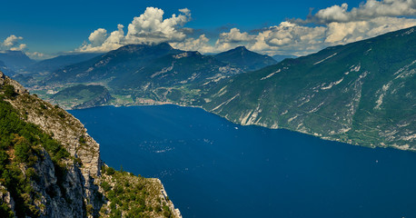 Naklejka na ściany i meble View Garda Lake from Bocca Larici, Riva del Garda,Trails to Bocca Larici, Riva del Garda, Lago di Garda region, Italy, Italian Dolomites-panoramic views