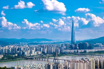Fotobehang Seoel Zuid-Korea. Seoul City en skyline met wolkenkrabbers.
